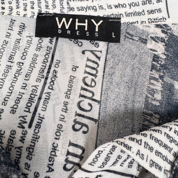 Why Dress Flowy Top Sz.L Newspaper Print Novelty Longline Ruffle 90s Maximalist - Picture 5 of 12